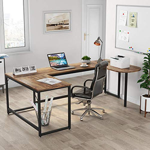 Tribesigns U Shaped Desk, Large L-Shaped Desk Corner Computer Office Desk Writing Table with Printer Stand, 78.7 x 47.2 inch Executive Workstation Desk for Home Office (Vintage Brown)