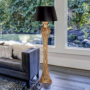 Design Toscano Peacock Panorama Floor Lamp, 65 Inch, Faux Gold with Black Fabric Shade