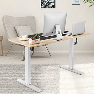 55 x 24 Inch Electric Standing Desk Adjustable Height, Sit-Stand Desk with Oversized Mouse Pad, Four Memory Heights, 27''-45'' Lifting Range Stand up Desk, Oak Tabletop with White Frame