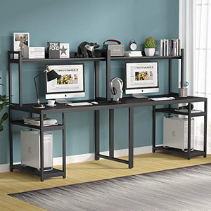 Tribesigns 94.5 inches Computer Desk with Hutch, Extra Long Two Person Desk with Storage Shelves, Double Workstation Office Desk Table Study Writing Desk for Home Office,Black