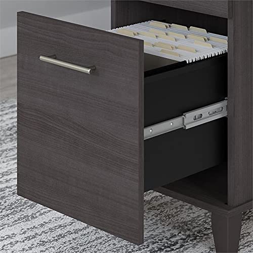 Bush Furniture UrbanPro Sit to Stand L Desk Set with Bookcase in Storm Gray - Engineered Wood