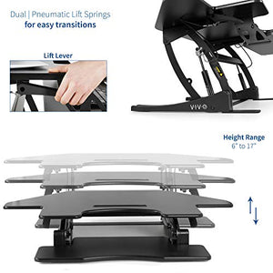 VIVO Black Corner Height Adjustable 43 inch Cubicle Standing Desk Converter, Quick Sit to Stand Tabletop Dual Monitor Riser, DESK-V000VC