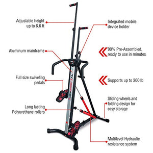 MaxiClimber XL-2000 Hydraulic Resistance Vertical Climber. Combines Muscle Toning + Aerobic Exercise for Maximum Calorie Burn. 12 Resistance Levels, Lightweight Aluminum Mainframe, Free Fitness App.