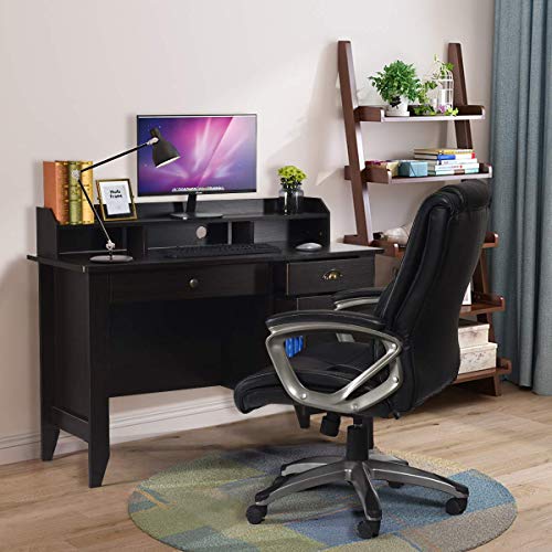 Computer Desk with Drawers and Hutch, Wood Office Desk Teens Student Desk Study Table Writing Desk for Bedroom Small Spaces Furniture with Storage Shelves, Espresso Brown