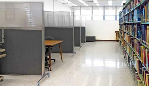 VERSARE Versare Hush Screen Portable Divider | Clear Window | Freestanding Partition On Wheels | Rolling Office Workstation | 4' Wide x 6' Tall Cloud Gray Fabric Panels