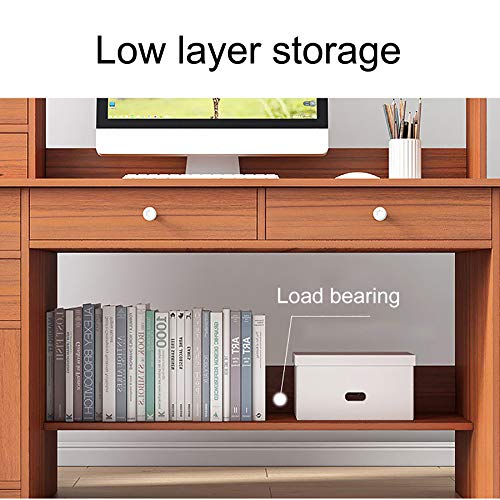 YAOJP 2 In1 Bookshelf Computer Desk, Modern Bedroom Office Writing Desk Computer Workstation with Drawers Large Storage Space Table,Brown,100x45x152cm