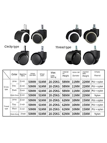LEJDI Office Chair Caster Set - 5 Pcs 10mm/11mm 2 Inch Universal Wheels (Matte Black-11mm)