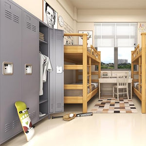 BIZOEIRON 3 Doors Metal Locker with Lock, 72" Steel Storage Cabinet - Grey