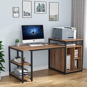 Tribesigns Large Computer Desk with Storage Shelf, 47 inch Home Office Desk with Printer Stand & 23 inch Bookcase, Writing PC Table with Space Saving Design,Dark Walnut