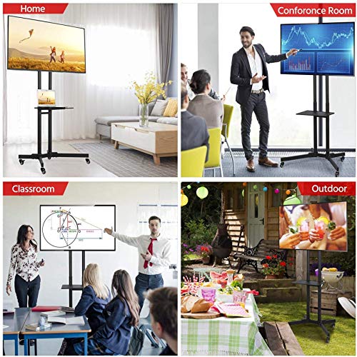 YokIma Adjustable Mobile TV Stand with Storage Shelf - Rolling TV Cart for 32-70 Inch TVs, Up to 110 Lbs