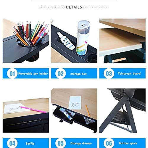 FLaig Folding Adjustable Drafting Table with Storage Drawer