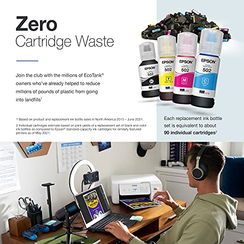 Epson EcoTank ET-3830 Wireless Color All-in-One Cartridge-Free Supertank Printer with Scan, Copy, Auto 2-Sided Printing and Ethernet – The Perfect Printer for Productive Families
