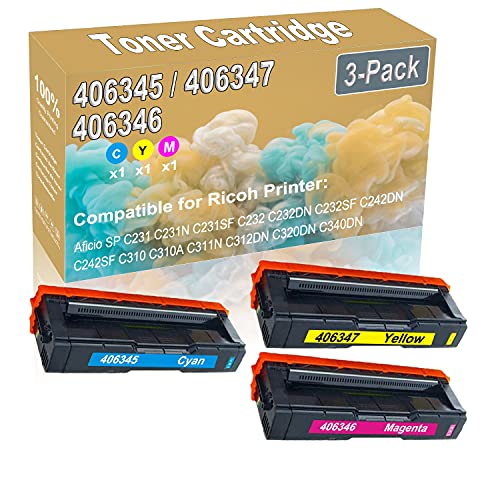 3-Pack (C+Y+M) Compatible High Yield 406345 406347 406346 Printer Toner Cartridge use for Ricoh Aficio SP C231 C231N C231SF C232 Printers