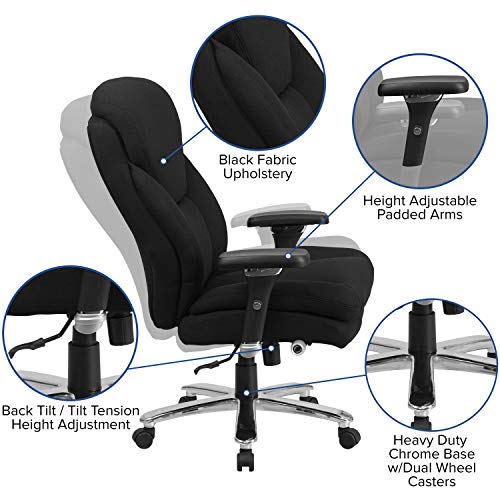 Flash Furniture HERCULES Series 24/7 Intensive Use Big & Tall 400 lb. Rated Black Fabric Executive Swivel Chair with Lumbar Knob