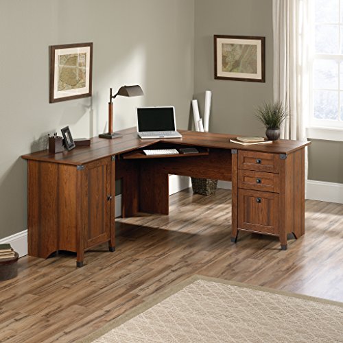 Sauder 416969 Carson Forge Corner Computer Desk, L: 66.14" x W: 66.14" x H: 29.88", Washington Cherry finish