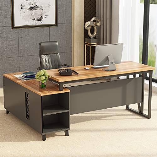 Tribesigns Large L-Shaped Desk, 55 Inches Executive Office Desk Computer Table Workstation with 47 Inches File Cabinet Storage, Brown