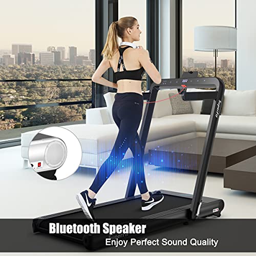 Goplus 2 in 1 Folding Treadmill with Alexa Home, 4.75HP Under Desk Electric Treadmill with APP Control, LED Touch Screen, Bluetooth Speaker and Remote Control, Walking Jogging for Home Office Use