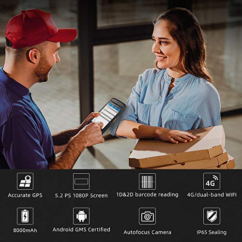 Pistol Grip Android Barcode Scanner MUNBYN with Zebra 2D/1D/QR Reader, IP65 Rugged Data Collector, 4G WiFi BT GPS Handheld Mobile Computer, 5.2'' IPS FHD Touch Screen for Warehouse Stock Inventory