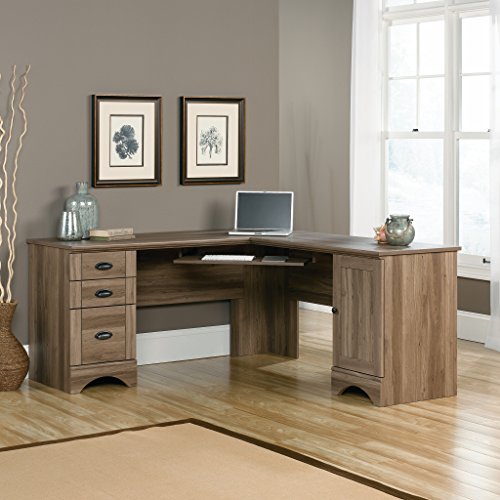 Sauder 417586 Harbor View Computer Desk, L: 66.14" x W: 66.14" x H: 30.28", Salt Oak finish