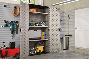 Suncast Mega Tall Storage Cabinet - Resin Construction for Garage Storage - 80.25" Garage Organizer with Shelving and Holds up to 75lbs. - Platinum Doors & Slate Top