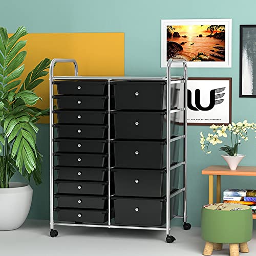 WAHHWF 15 Drawers Rolling Storage Cart with Wheels, Multipurpose Organizer - Plastic Drawer Cart