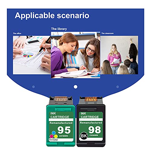 [2 Black+2 Tri-Color] 98 | C9364WN & 95 | C8766WN Compatible Remanufactured Ink Cartridge Replacement for HP Deskjet 6940 6988 Officejet 100 150 H470 Photosmart 8049 8050 Printer Ink Cartridge