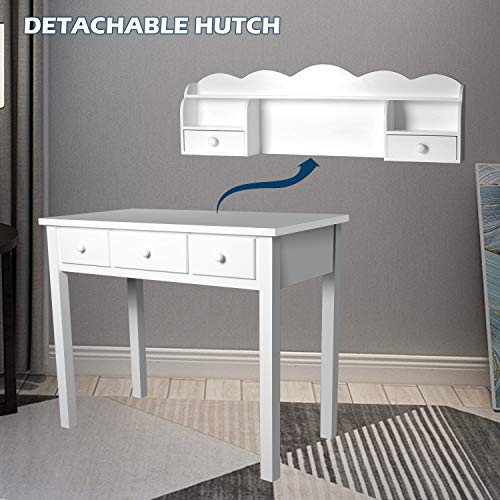 Home Office Furniture Writing Desk,Computer Work Station with Detachable Hutch,5 Drawers(White)