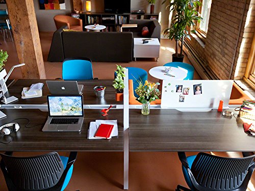 Steelcase Turnstone Bivi Table for One: 2 Plug-and-Play Power Kits - Virginia Walnut Top/Midnight Metallic Frame