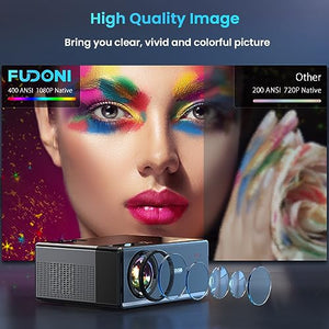 FUDONI 1080P 15000L Outdoor Projector with 5G WiFi, Bluetooth, HDMI, USB - Max 300" Display, Zoom Function - Movies & Gaming