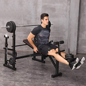 QAZQ Olympic Standard Weight Bench Press Bench with Squat Rack Stand, Leg Developer Extension, Preacher Curl, Barbell Dumbell Pad, for Strength Training Weightlifting Sit up Board Workout Station