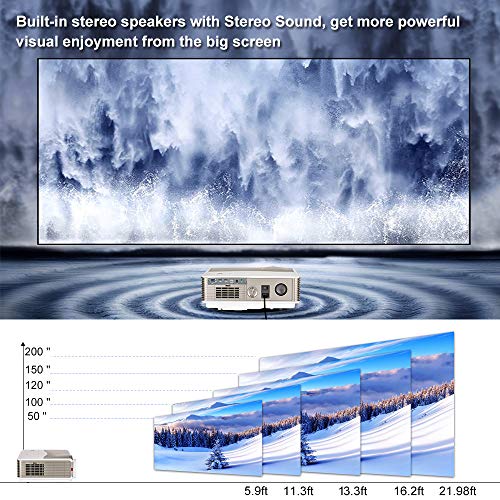 WiFi Wireless Projector with Bluetooth, 5000 Lumen Full HD 1080P Supported LCD Video Airplay Projector with Smart Phone, TV Stick, Laptop, Tablet, PC, PS4, HDMI, USB, VGA, AV for Outdoor Indoor Movies
