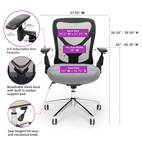 OFM 257-BLK 24-Hour Big & Tall Mesh Chair, black Office Chair, 36" Height, 28" Wide, 27" Length