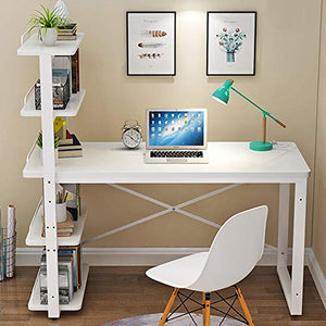 Solid Wood Desk Desktop Computer Desk,Modern Study Desk with Bookshelf Study Desk PC Laptop Desk Workbench,Small Space Office Desk Workstation