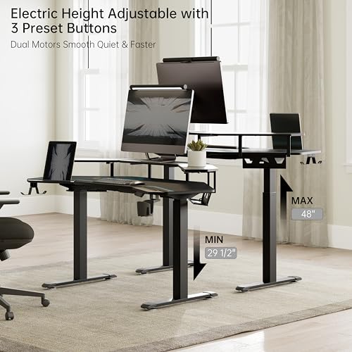 EUREKA ERGONOMIC Gaming Desk 63" Adjustable Height Sit Stand Desk with Mousepad, 3 Stands, Headphone/Cup Holder