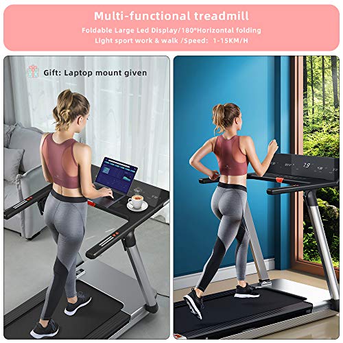 RHYTHM FUN Treadmill Folding Treadmill Desk Treadmill 4.0HP Electric Motorized Treadmill Super Shock-Absorbing Slim Quiet Treadmill with Large Display/Workout APP for Home Office Gym