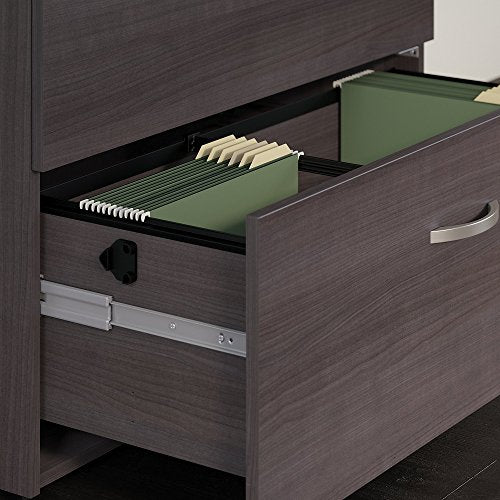 Studio C 60W x 36D U Shaped Desk with Bookcase and File Cabinets in Storm Gray