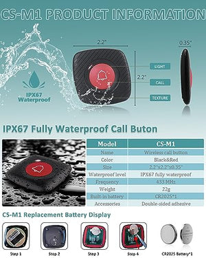 WNKRUN Wireless Calling System with 1 Call Number Display, Long Range Signal Amplifier, 15 Waterproof Call Buttons, and 2 Watch Pagers