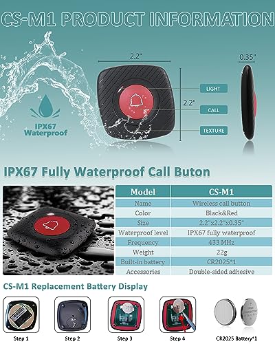 WNKRUN Wireless Calling System with 1 Call Number Display, Long Range Signal Amplifier, 15 Waterproof Call Buttons, and 2 Watch Pagers