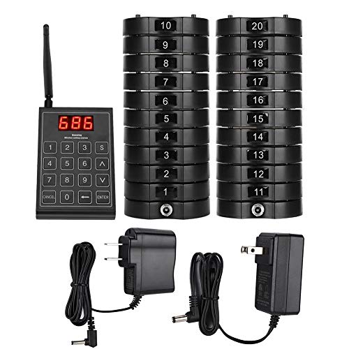 V BESTLIFE Restaurant Paging Beepers System with 1 Keypad Sender + 20 Coaster Pager Buzzer - Black