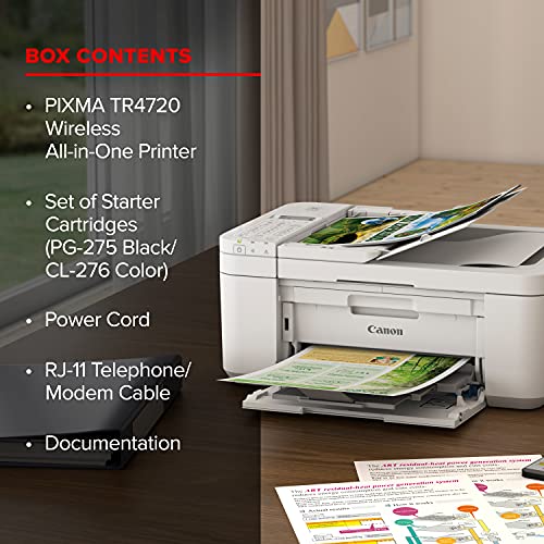 Canon PIXMA TR4720 All-in-One Wireless Printer for Home use, with Auto Document Feeder, Mobile Printing and Built-in Fax, White