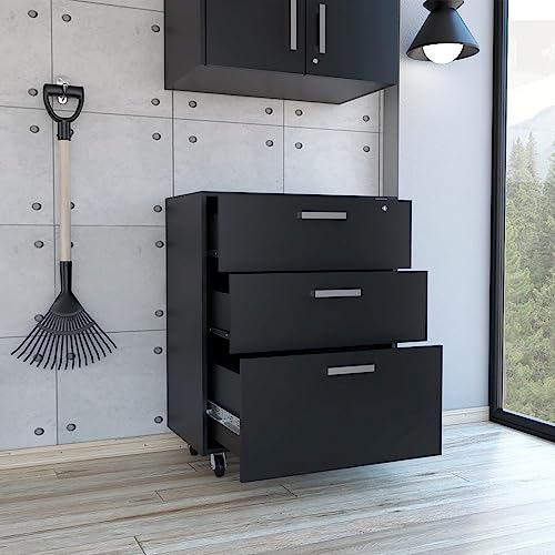 Generic 3-Drawer Rectangle Chest with Caster Black Wengue
