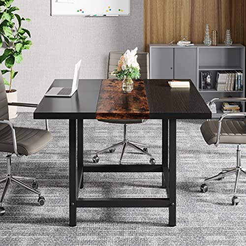 Tribesigns Rustic Conference Room Table Set, 2 Tables, 6.5 Ft, 78.74L x 39.2W x 29.52H Inches