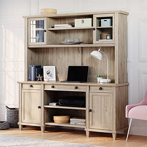 UrbanPro Engineered Wood and Tempered Glass Doors Hutch in Chalked Oak