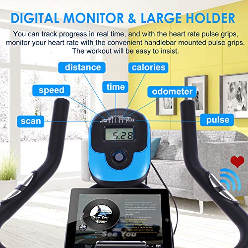 FUNMILY Indoor Exercise Bike Stationary, Cycling Bike-Belt Drive with Heart Rate Monitor & LCD Monitor, Comfortable Seat Cushion, Flywheel- Commercial Standard for Home Cardio Workout (Silver)
