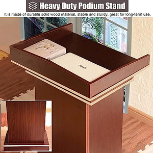 None Podium Wood Stand, Floor Standing Speaking Podium with 2 Storage, Premium Lectern Stand