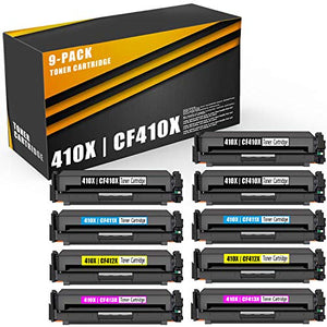 9 Pack (3BK+2C+2M+2Y) Toner Compatible 410X | CF410X CF411X CF412X CF413X Toner Cartridge Replacement for HP Color Laserjet Pro MFP M477fnw MFP M477fdw M452dn M452dw M452nw Printer