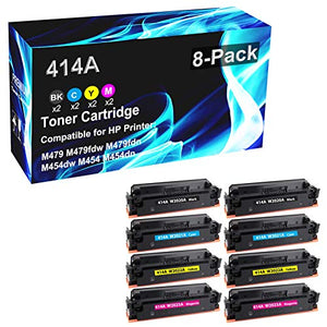 8 Pack (2BK+2C+2Y+2M) Compatible High Yield Toner Cartridge Replacement for HP 414A W2020A | W2021A | W2022A | W2023A use for HP Pro M479 M479fdw M479fdn M454dw M454 M454dn Series Printer (No Chip)