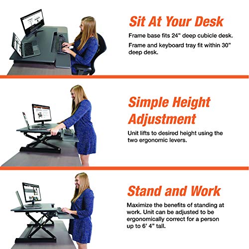 Victor DCX760 High Rise Collection Height Adjustable Standing Desk with Removable Keyboard Tray | Gray | 36" Wide Standing Desk | Professional or Home Use | Compatible with Most Monitor Arms