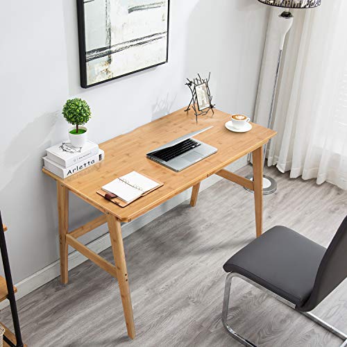 Nnewvante Writing Computer Desk 46" Bamboo Home Office Table with 2 Drawers, Modern Furniture Simple Study Makeup Workstation