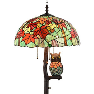 Bieye Tiffany Style Stained Glass Floor Lamp with Maple Tree Leaves Design, Owl Side Lamp, 4-Light, 65 inches Tall